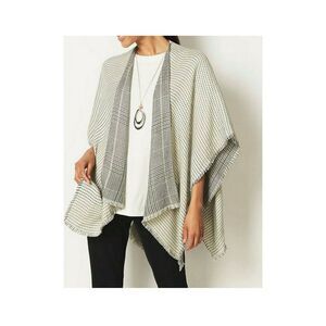 J. Jill Reversible Glen Plaid Ruana‎ Fringed Sweater Poncho One Size